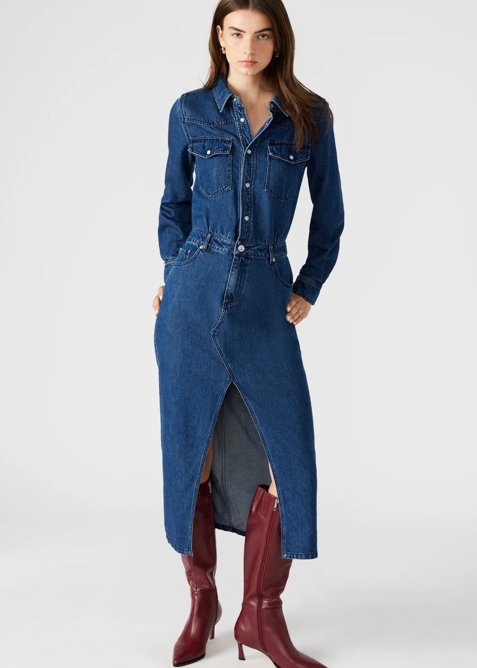 Free People Wandering Star Denim Mini Dress in Blue Free People Wandering Star Denim Mini Dress in Blue