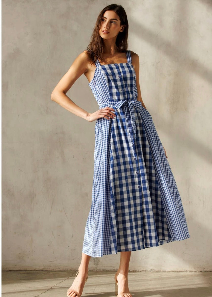 women's blue and white gingham dress J.McLaughlin Women's Scarlett Silk Blend Dress in Gingham White/Navy, Size Small